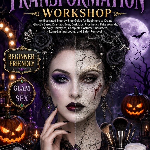 The Halloween Makeup Transformation Workshop An Illustrated Step-by-Step Guide for Beginners to Create Ghostly Bases, Dramatic Eyes, Dark Lips, Prosthetics, Fake Wounds, Spooky Hairstyles, Complete Costume Characters, Long-Lasting Looks, and Safer